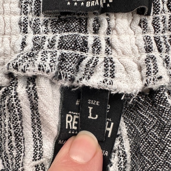 Rewash Striped Linen Blend Pants Women Large Black White Excellent Smocked Waist - Picture 6 of 8
